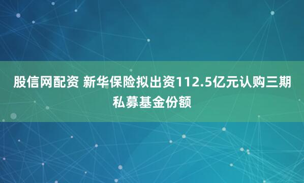 股信网配资 新华保险拟出资112.5亿元认购三期私募基金份额